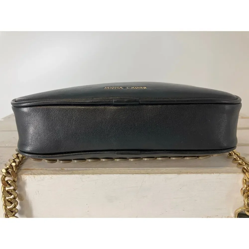 MICHAEL KORS SMALL BLACK, GOLD LEATHER CROSSBODY BAG (ASIS)